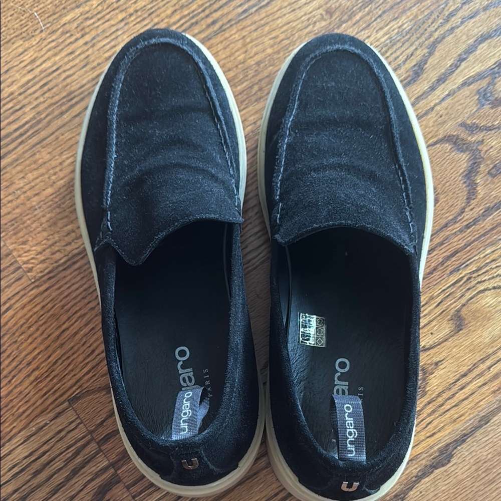 Emanuel Ungaro Black Suede Loafers Slip-Ons